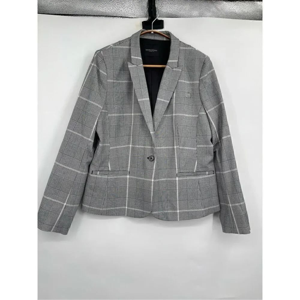 NWOT Banana Republic Gray Classic Fit Houndstooth One Button Blazer Size 12